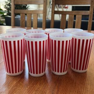 RARE- Hazel Atlas- Vintage MCM 1960's Candy Stripe Milk Glass Tumbler- 5"- 12oz